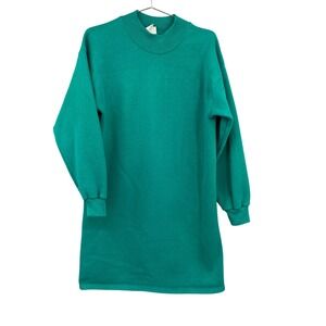 Vintage Sturdy Sweats by Lee Aqua Green Sweatshirt Dress Mock Neck One Size USA